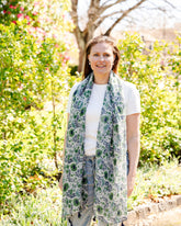 floral scarf, lightweight scarf, summer scarf, scarf with tassels, muted scarf, cottage core scarf